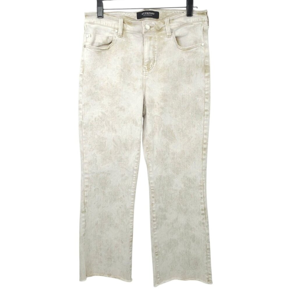 Liverpool Hannah Tie Dye Crop Jeans Women 10/30 Biscuit Tan Capri Mid Rise Denim